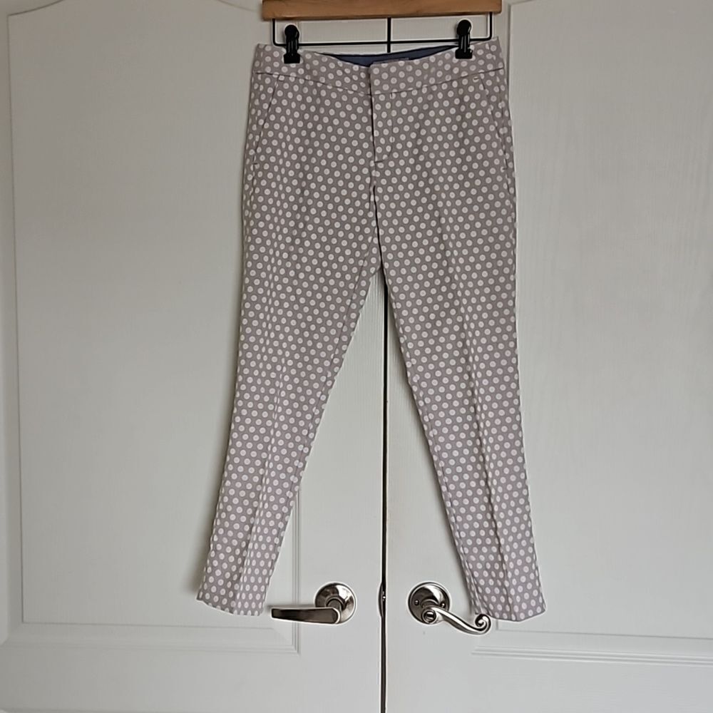 Banana Republic Women's Jacquard Polka Dot Ankle Pants Cream & White Size 2